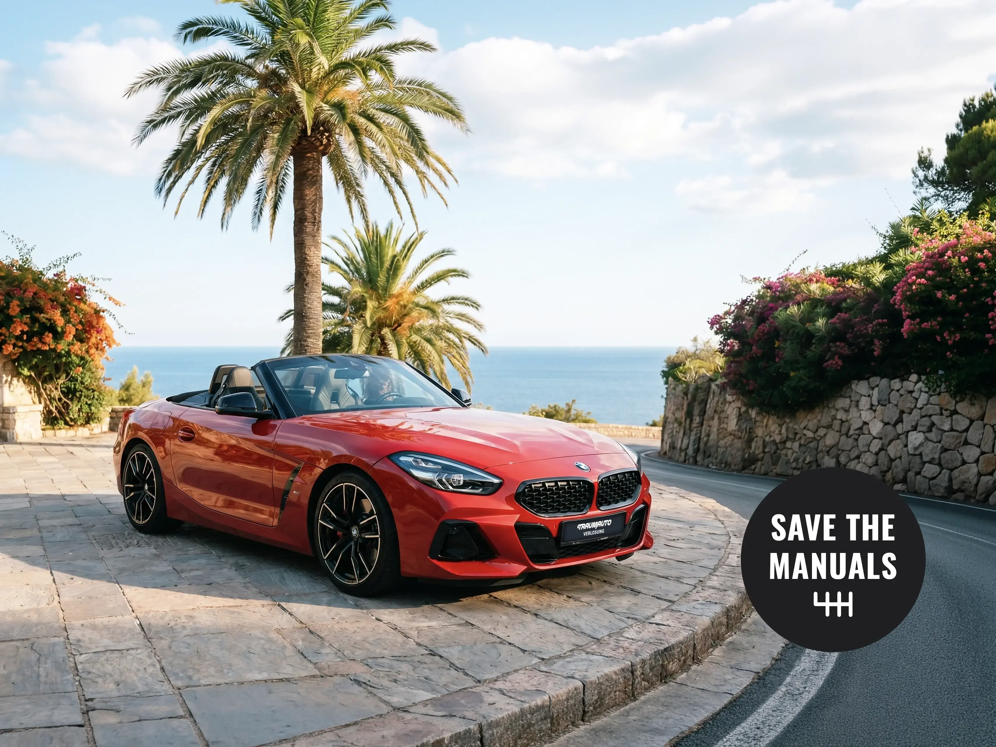 BMW Z4 M40i der Traumauto-Verlosung Season One auf einer Küstenstraße an der Amalfiküste