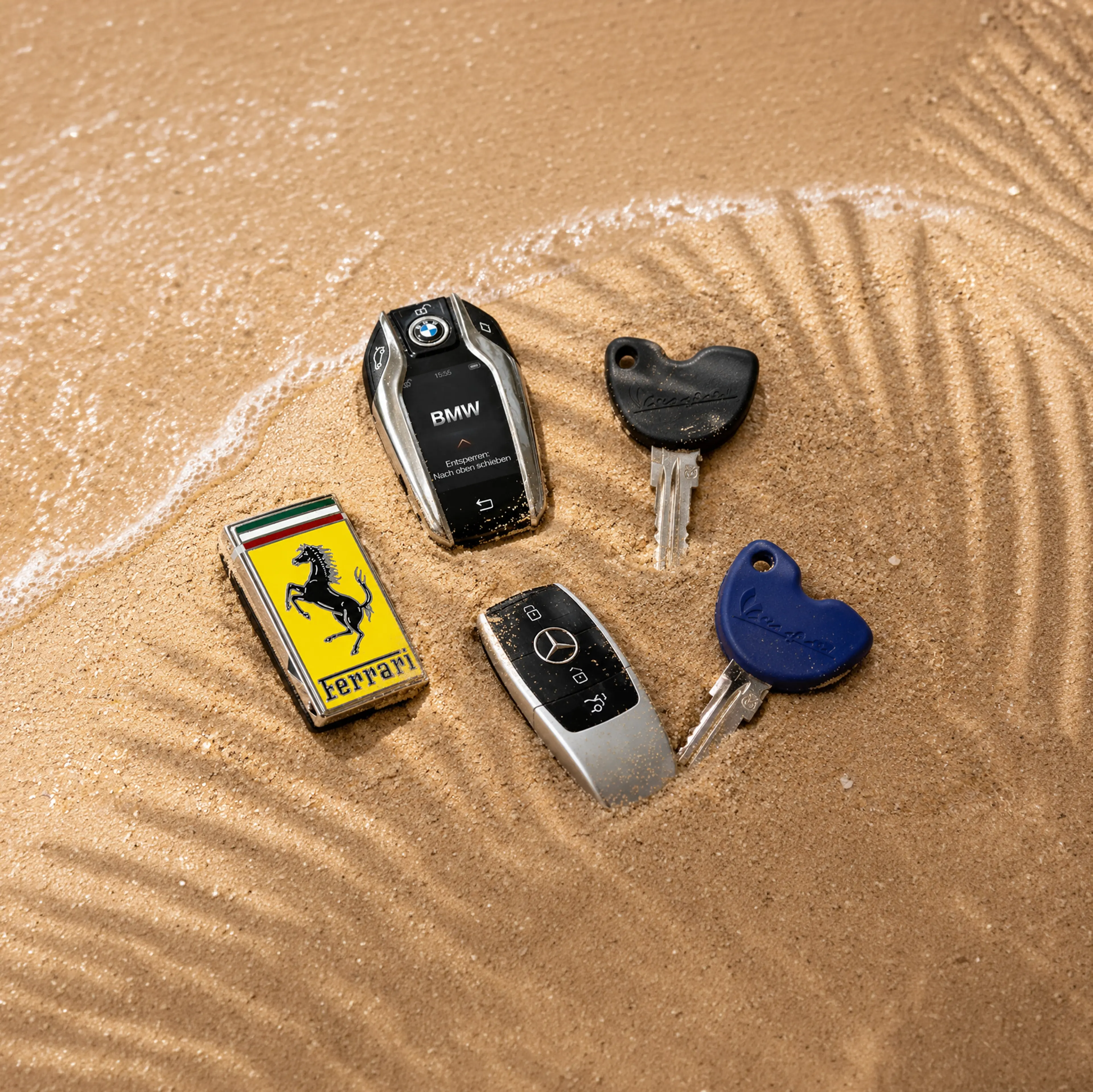 Traumautoverlosung Endless Summer – Fahrzeugschlüssel verschiedener Marken im Sand