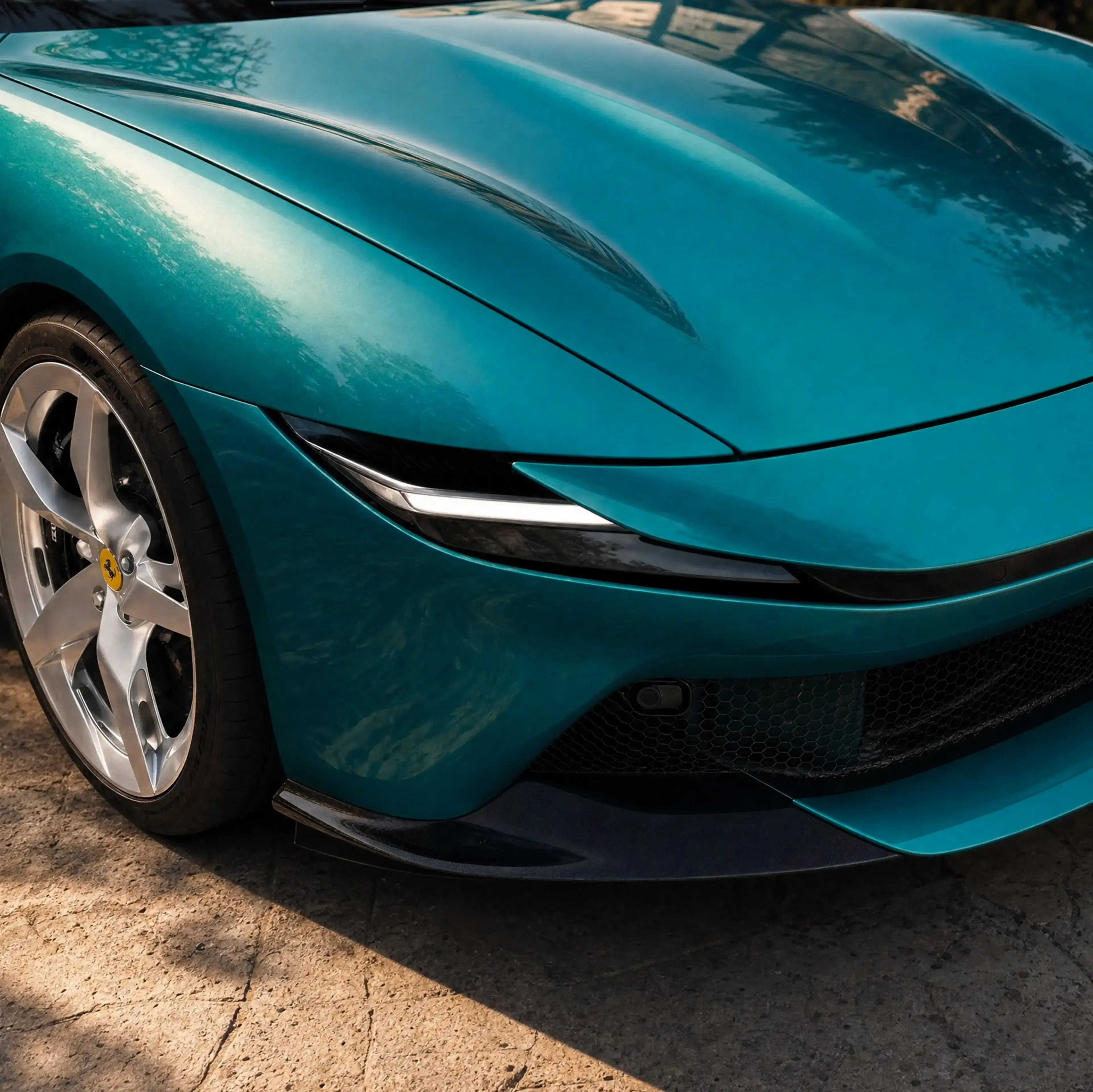 Scheinwerfer- und Frontdetail des Ferrari Amalfi der Traumauto-Verlosung Season One