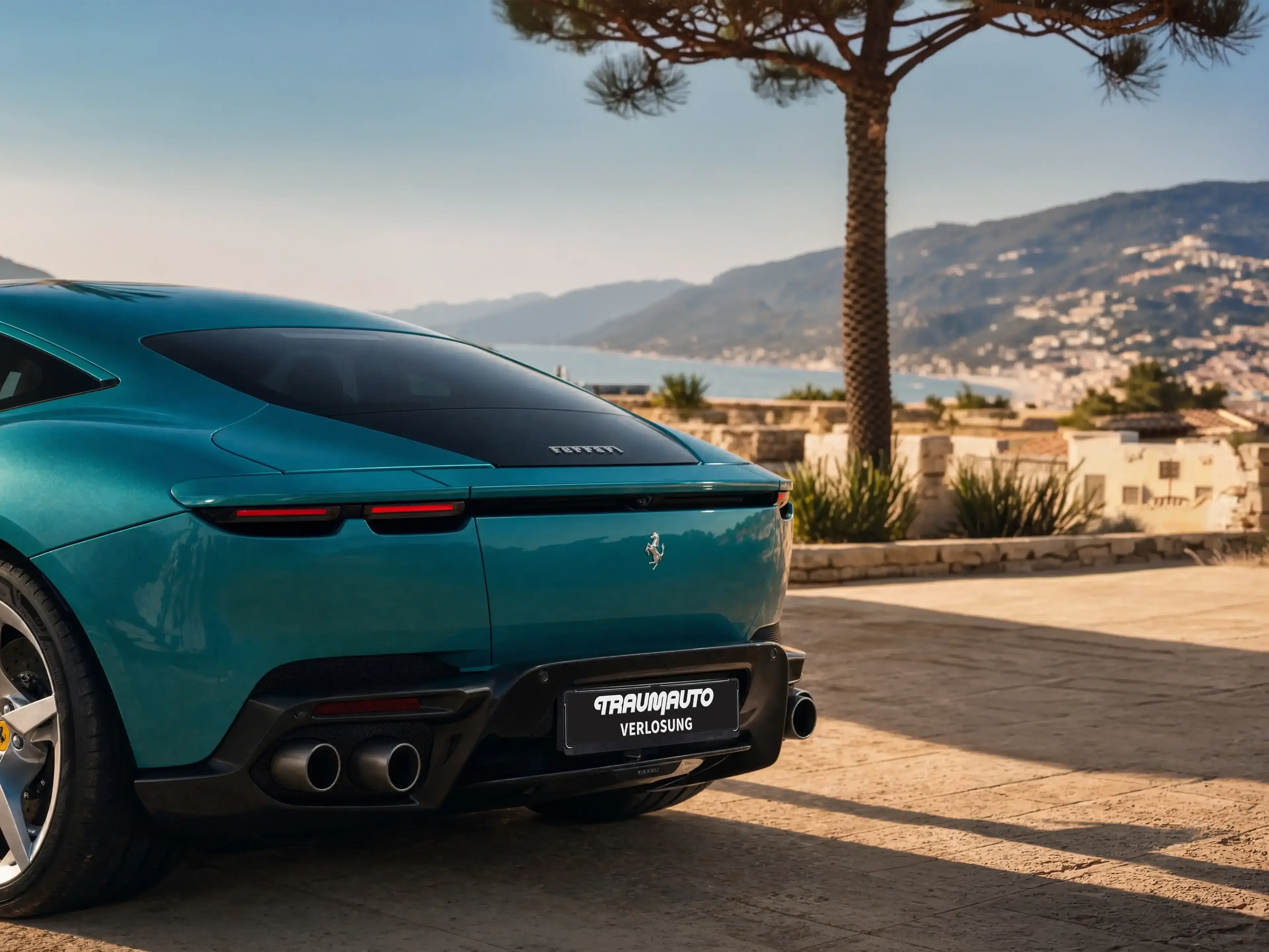 Heckansicht des Ferrari Amalfi der Traumauto-Verlosung Season One an der Amalfiküste